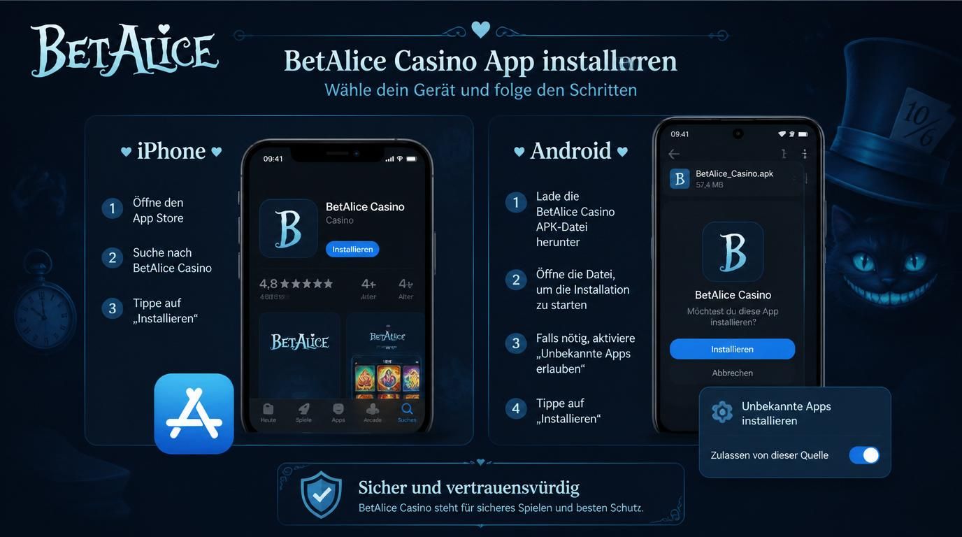 Ein iPhone und ein Android-Gerät, die BetAlice App installieren.
