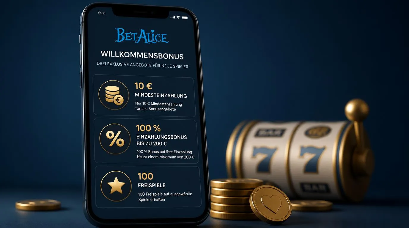 Casino-Bonusübersicht mit 10 € Mindesteinzahlung, 100 % Einzahlungsbonus bis 200 € und 100 Freispielen